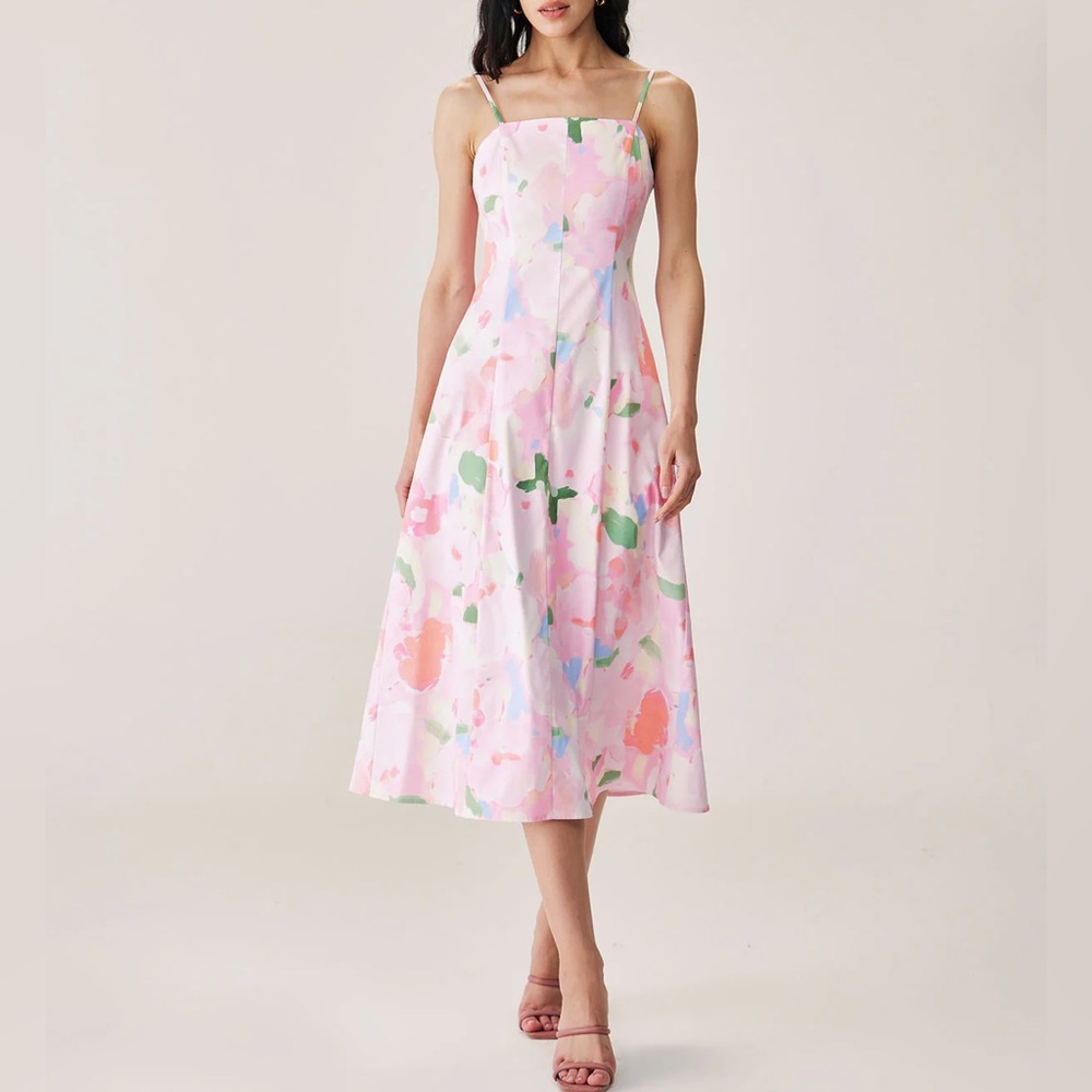 Rihoas Pink Floral Slip Midi Dress